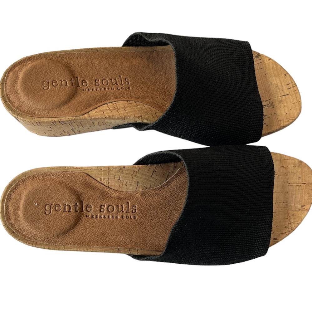 Kenneth Cole Gentle Souls black Gisele wedge slide sandals size 6.5 - Picture 4 of 10